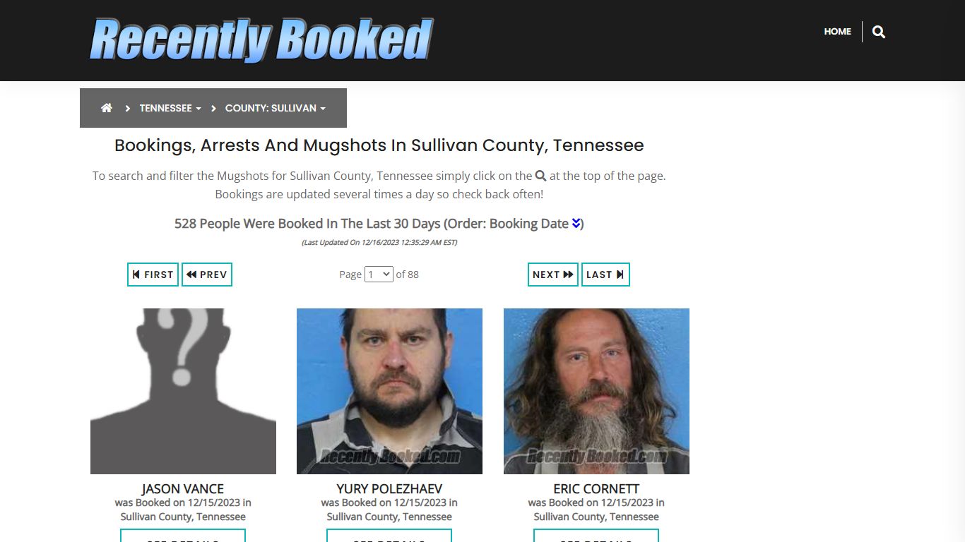 Bookings, Arrests and Mugshots in Sullivan County, Tennessee